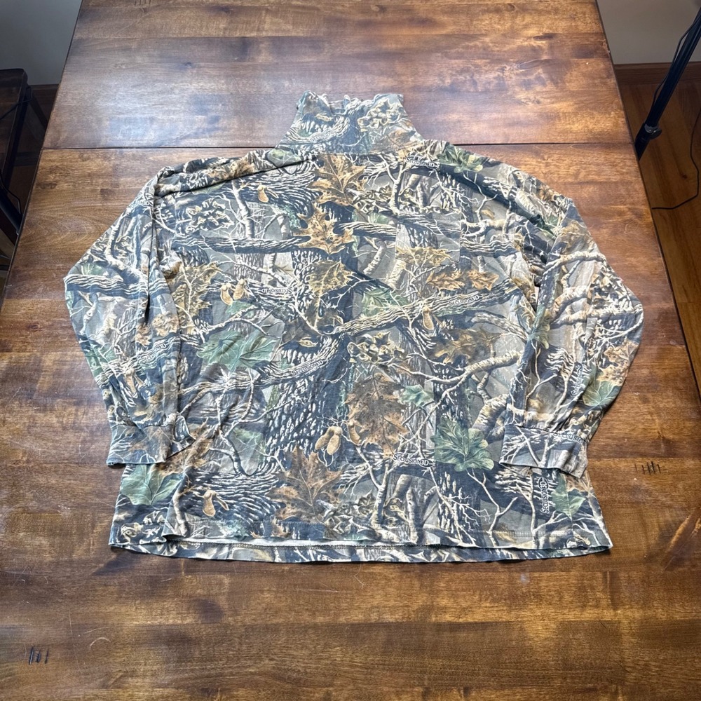 Cabelas Mens 2XL Green Seclusion 3D Camo Mock Neck Long Sleeve Shirt